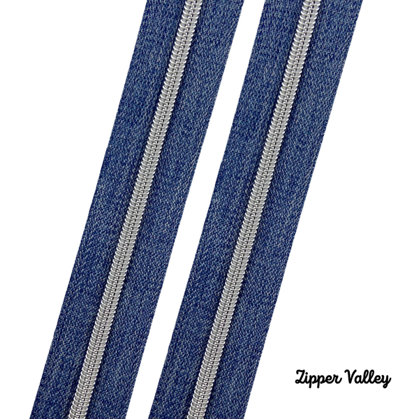 Billy Jean - Size #5 SILVER Nylon Coil Zipper Tape - pkg of 3 yards