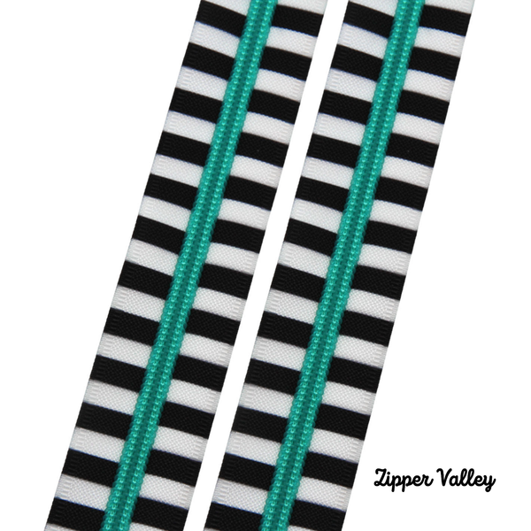 Chunky Zebra Stripes - Size #5 AQUA Nylon Coil Zipper Tape - pkg of 3 yards