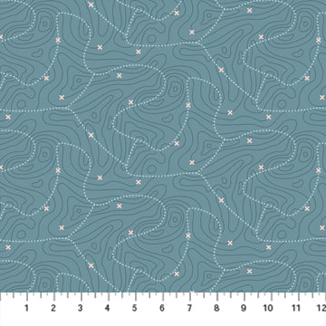 COTTON - FIGO fabrics - Around the Campfire - Teal Maps