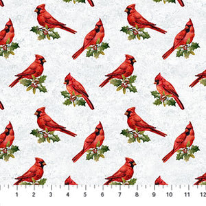 COTTON - Northcott - The Cardinal's Visit - White Cardinals Digital Pt