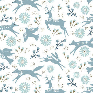 COTTON - Dashwood Studios - Starlit Hollow - Blue with Metallic accents - Multi Animal Floral on White