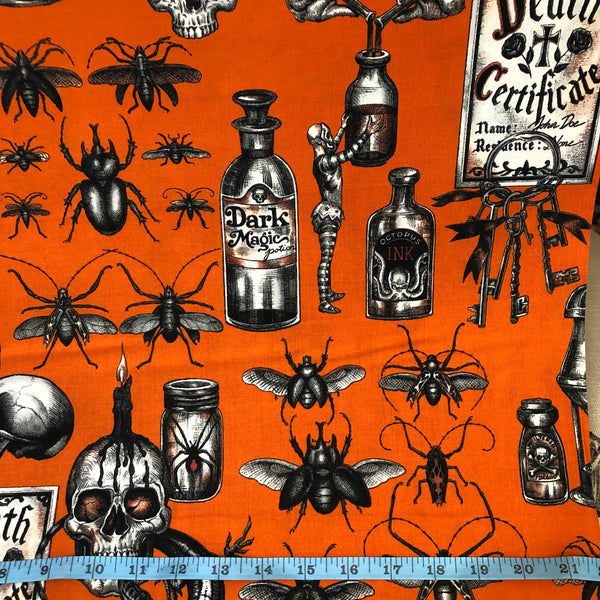 COTTON - Large Scale Print* - Alexander Henry Fabric- Dark Magic - Haunted House - Orange