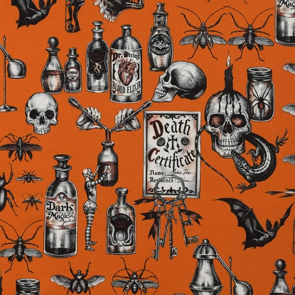 COTTON - Large Scale Print* - Alexander Henry Fabric- Dark Magic - Haunted House - Orange